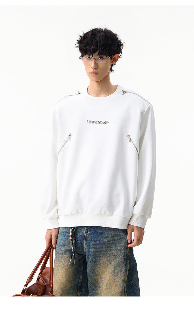 Sweat col rond inspiré du style moto avec détail zippé