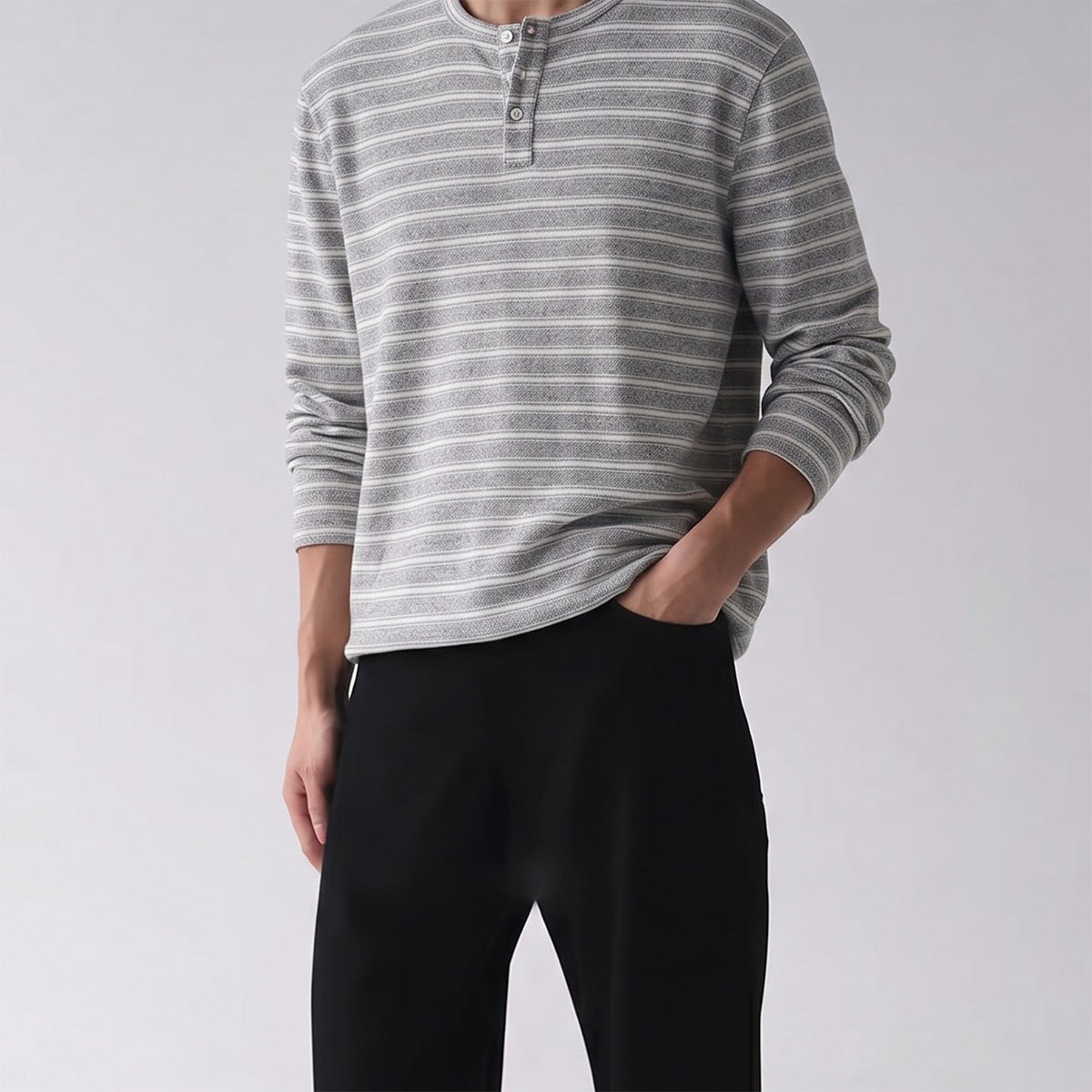 Men's Striped Henley Long-Sleeve Shirt – Vintage American Lazy Style