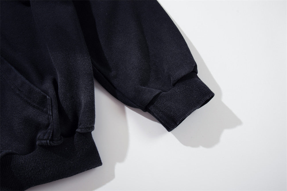 Men's Cropped Zip-Up Hoodie – Black Graphic Script with Detachable Faux Fur Hood