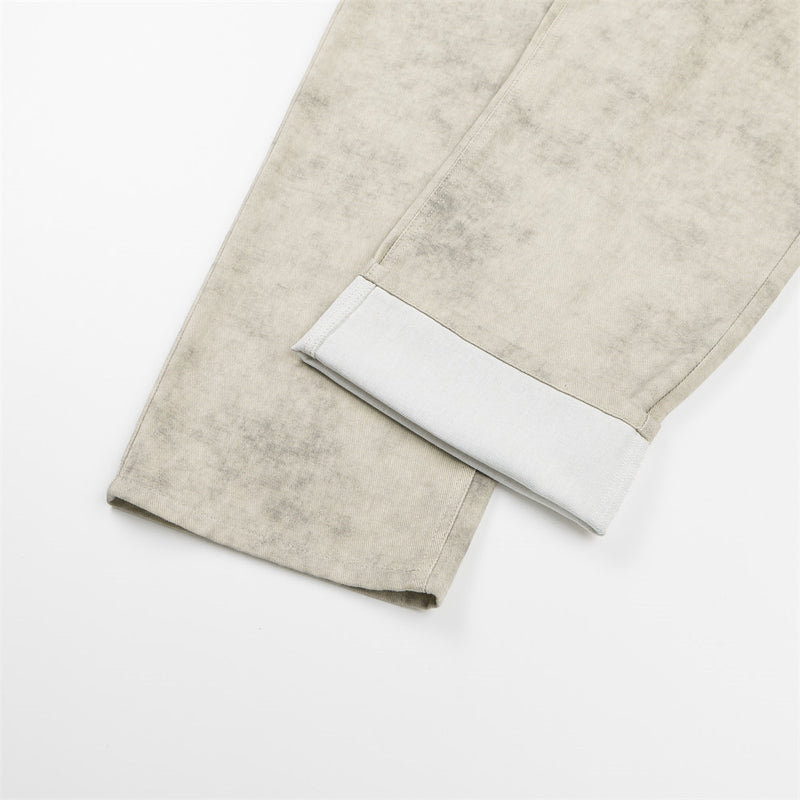 Pantalon droit wide leg – Homme, kaki délavé à l’acide, coupe décontractée et effet usé