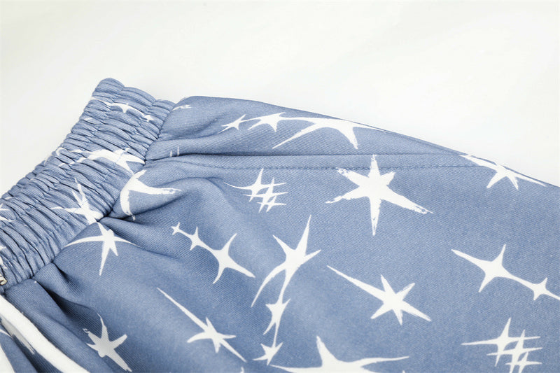Star Print Wide-Leg Sweatpants – Men's Loose Fit Streetwear Pants in Blue