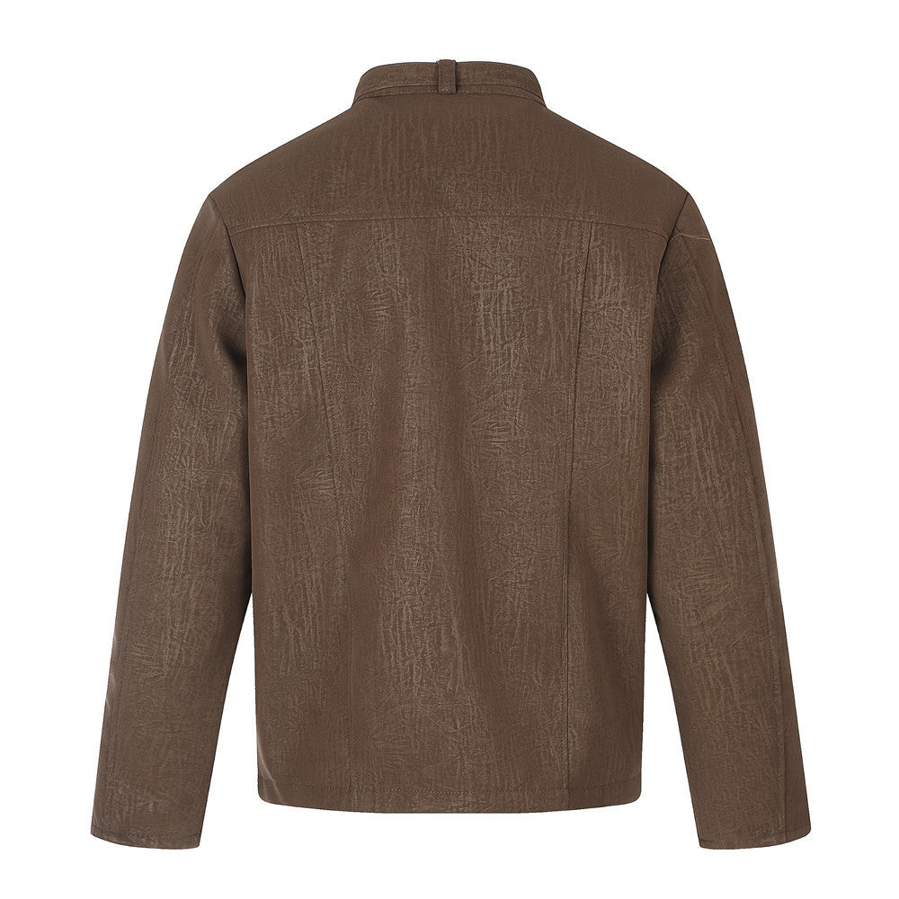 Casual Jacket for Men – Relaxed Fit Stand Collar Moto Jacket with Dual Zip &