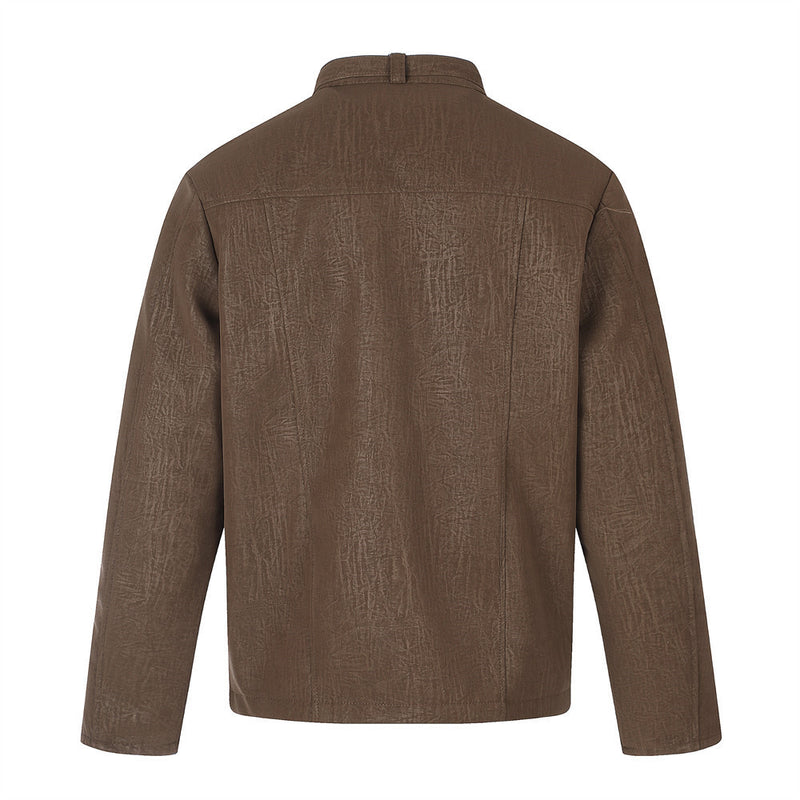 Casual Jacket for Men – Relaxed Fit Stand Collar Moto Jacket with Dual Zip &