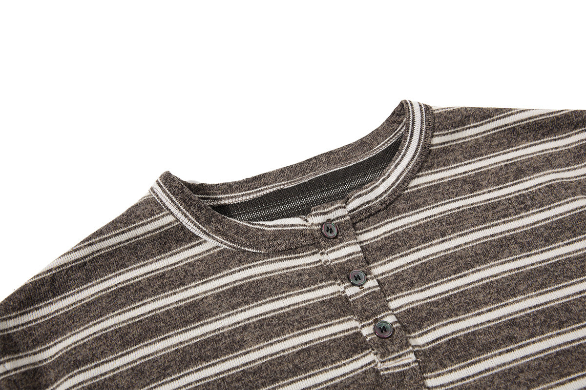 Men's Striped Henley Long-Sleeve Shirt – Vintage American Lazy Style