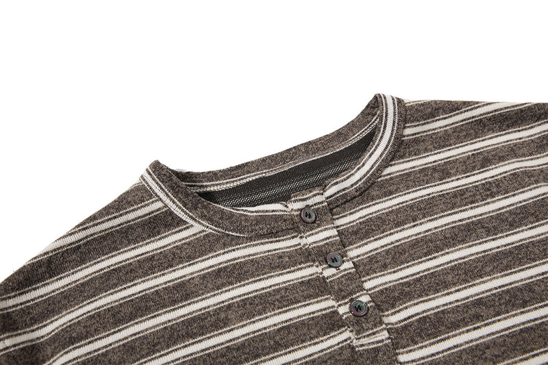 Men's Striped Henley Long-Sleeve Shirt – Vintage American Lazy Style