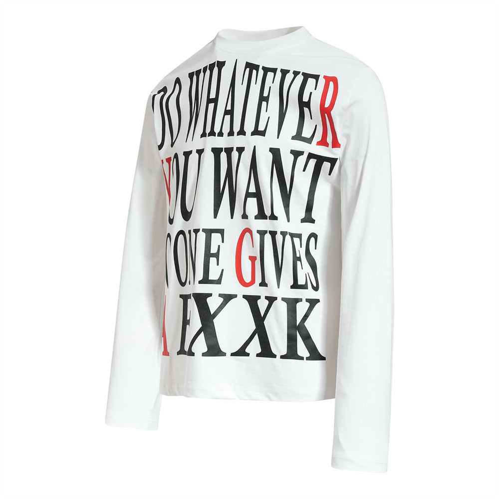 Men's Long Sleeve Graphic Tee – Bold Letter Print Mock Neck Top