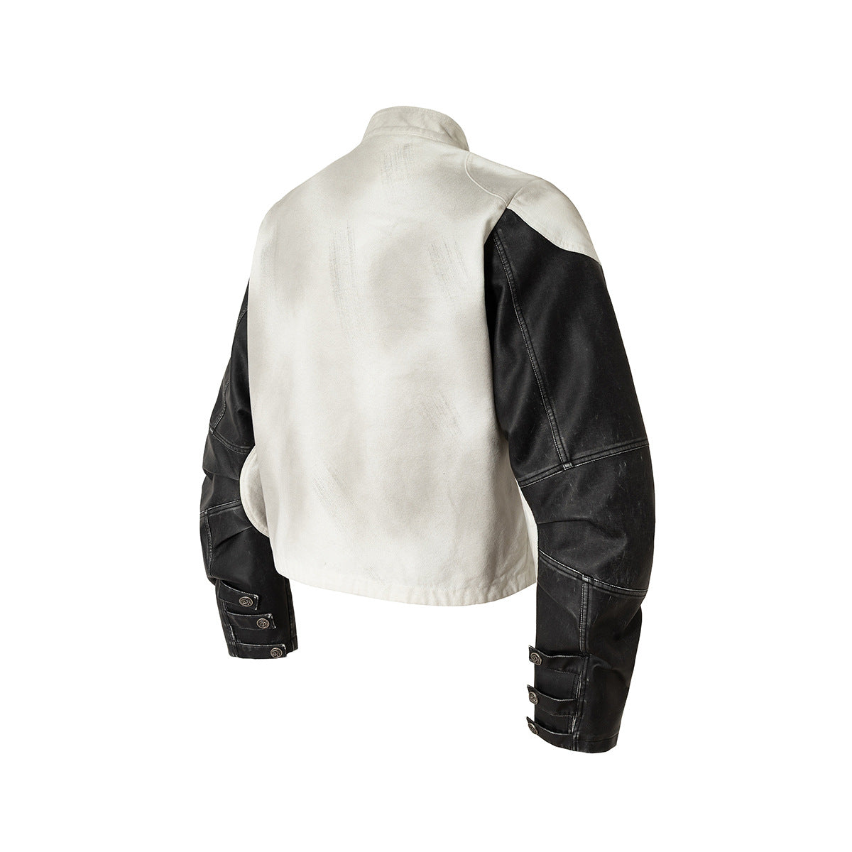 Veste moto à imprimé tête de mort – Blouson biker à col montant et manches bicolores en similicuir PU