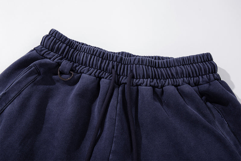 Wide-Leg Acid Wash Sweatpants – Vintage Graphic Print, Navy