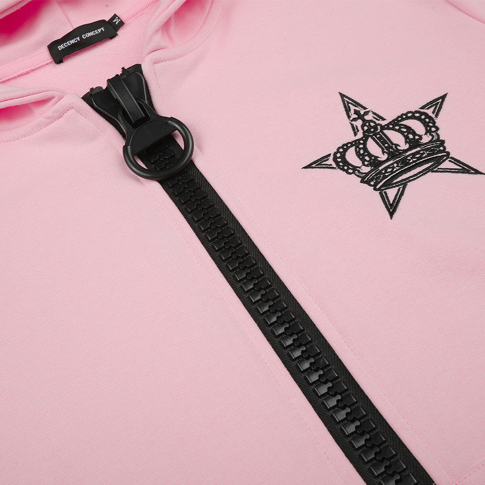 Sweat à capuche zippé brodé Crown Star avec tirette anneau