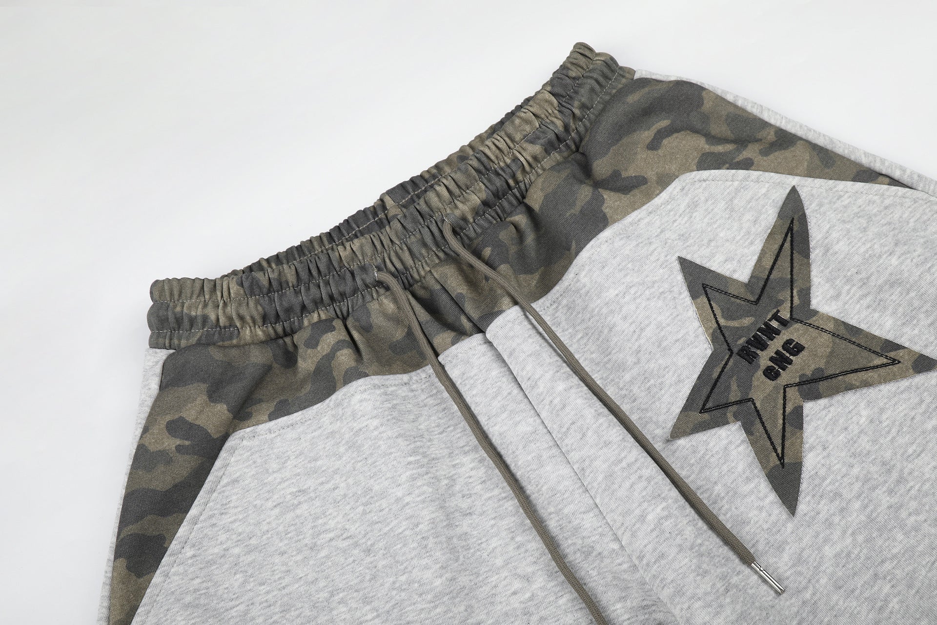 Wide-Leg Sweatpants with Camo Waistband and Star Patch