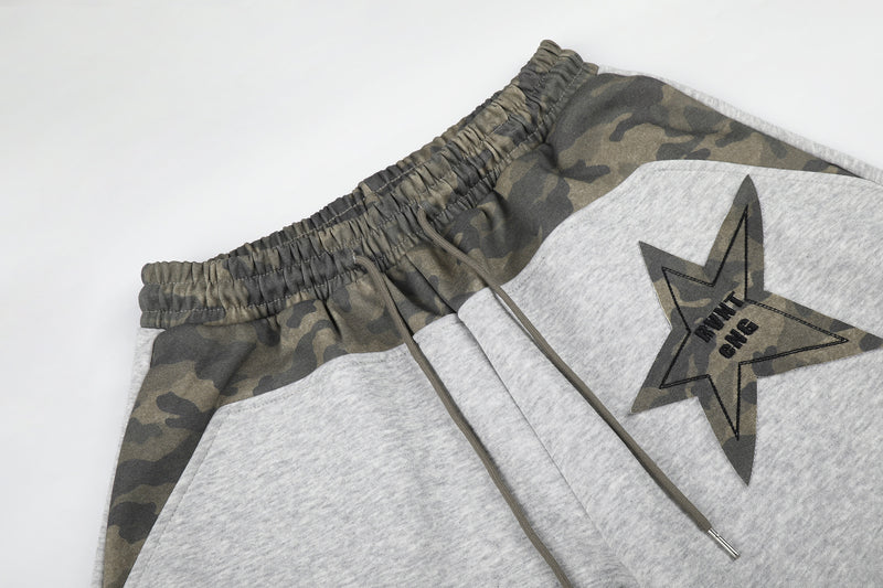 Wide-Leg Sweatpants with Camo Waistband and Star Patch