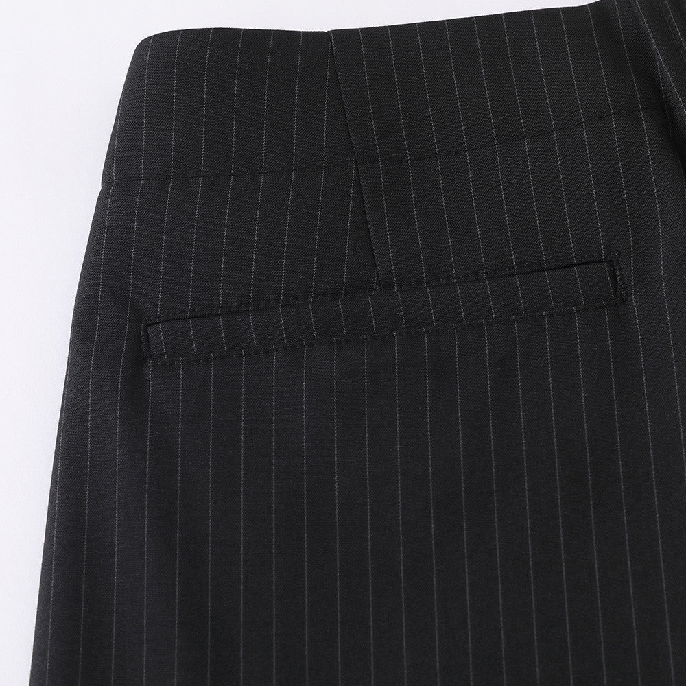 Men's Black Pinstripe Wide-Leg Trousers – Pleated Button-Fly Dress Pants