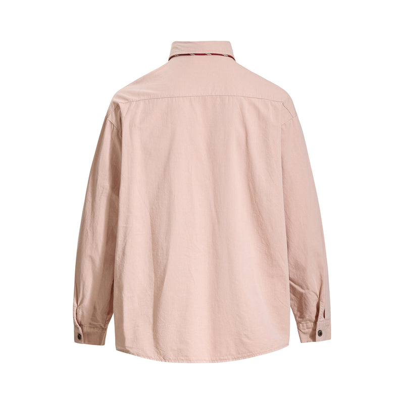 Tan Long Sleeve Shirt with Detachable Tie – Heart & Hook Embroidered Campus