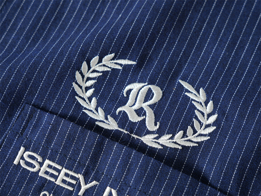 Men's Long Sleeve Striped Shirt with Embroidered Crest Pocket Detail