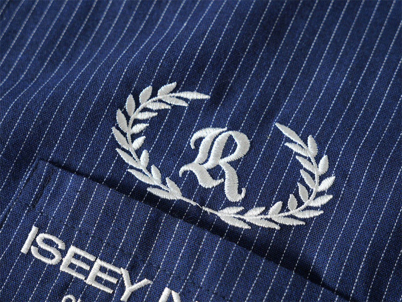 Men's Long Sleeve Striped Shirt with Embroidered Crest Pocket Detail