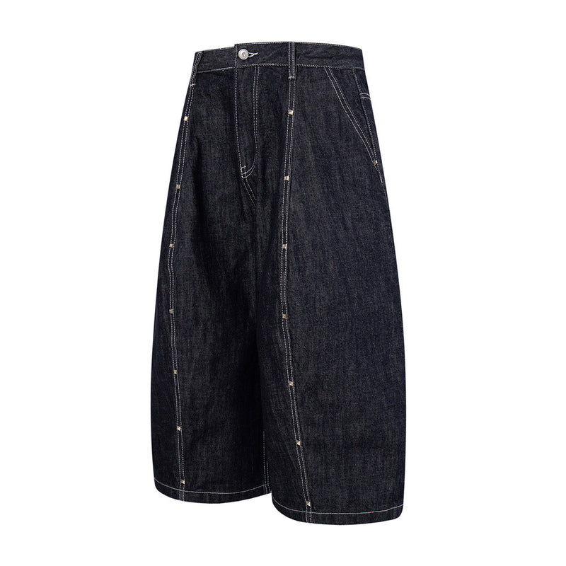 Wide-Leg Denim Cargo Shorts – Multi-Pocket Workwear Style