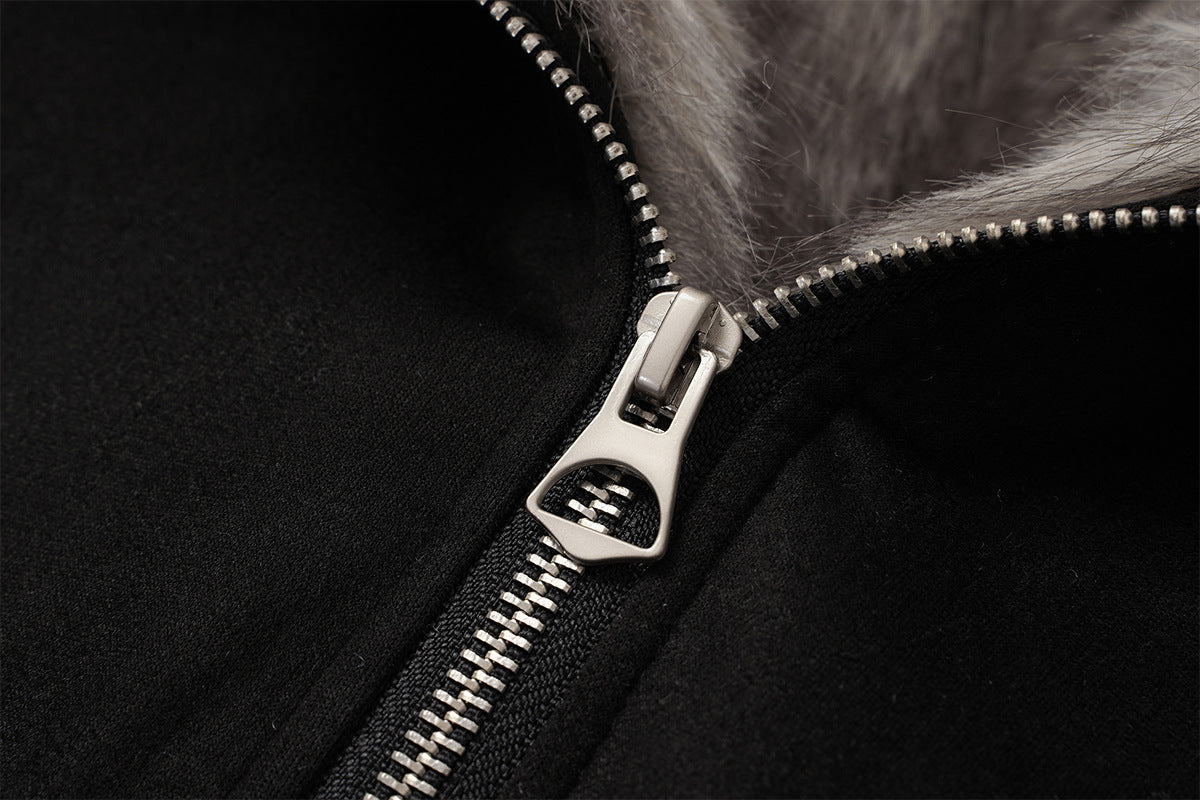 Bomber en suédine avec capuche en fausse fourrure – Manteau d’hiver oversize