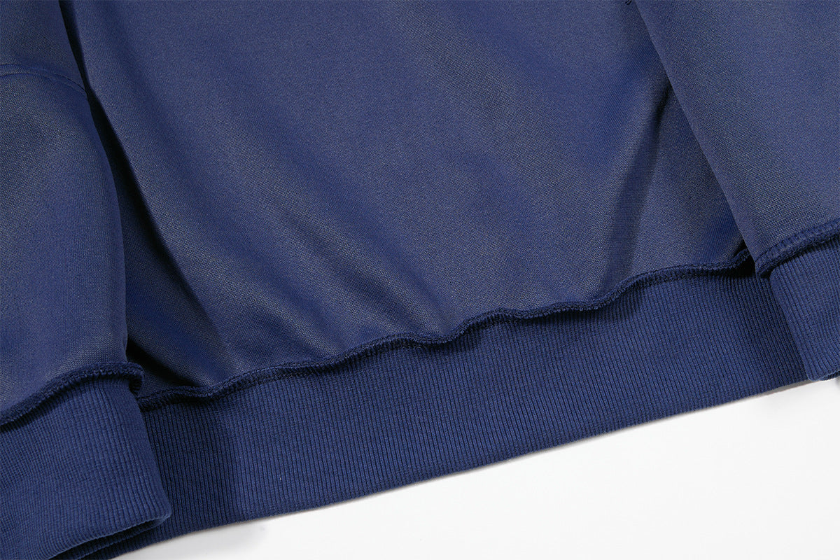 Sweat à capuche graphique bleu marine – Sweat cropped zippé avec écusson chien cartoon