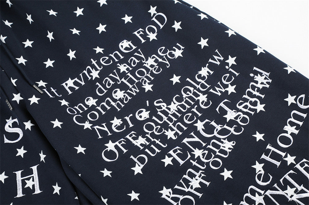 Wide-Leg Star & Letter Print Pants – Men's Hip-Hop Streetwear Baggy Fit