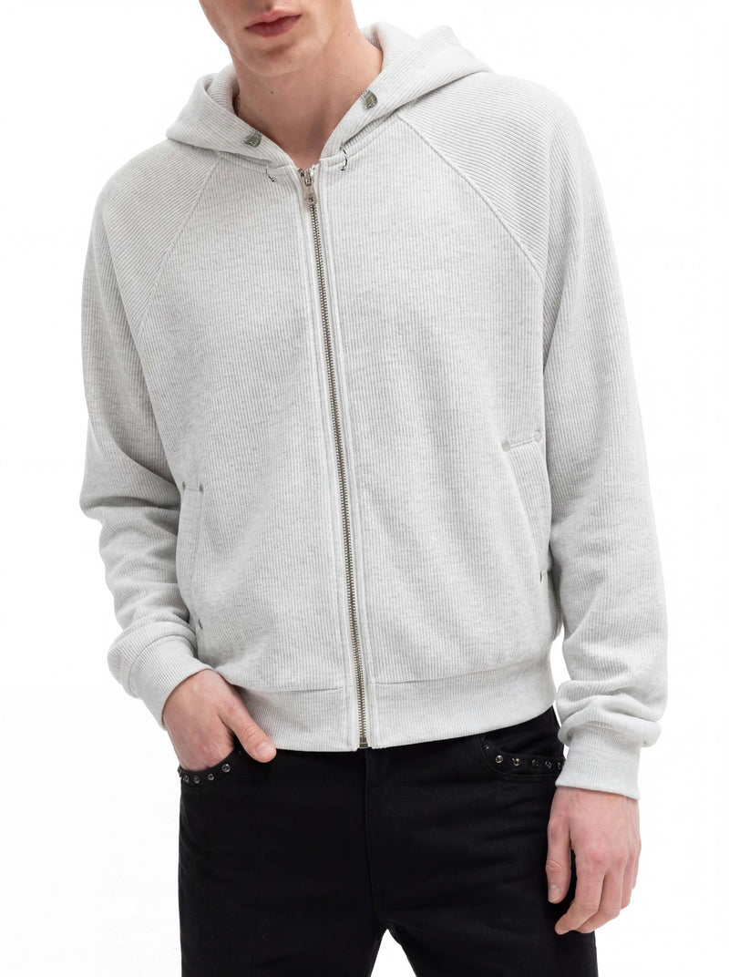 Sweat à capuche court zippé – Sweat intégralement zippé à manches raglan côtelées