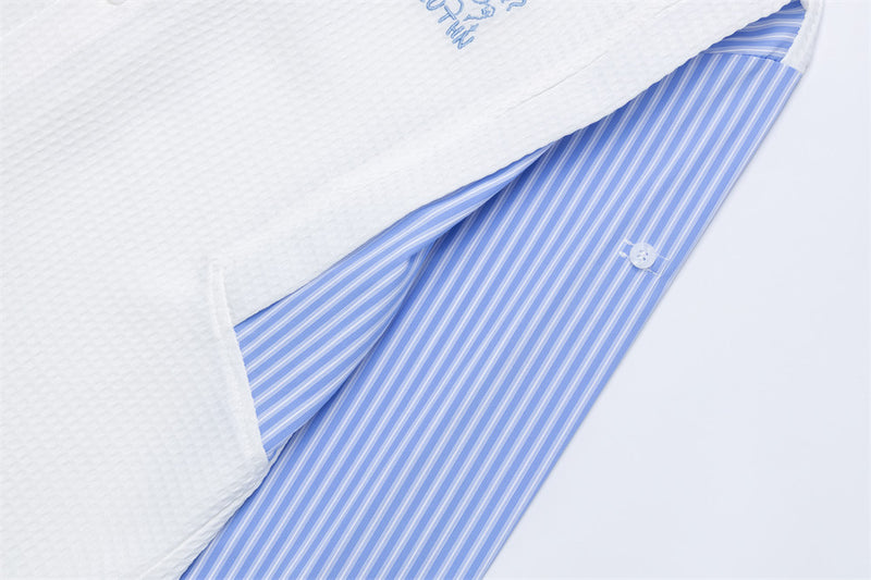 Chemise homme boutonnée à empiècement côtelé & rayures – Coupe preppy oversize