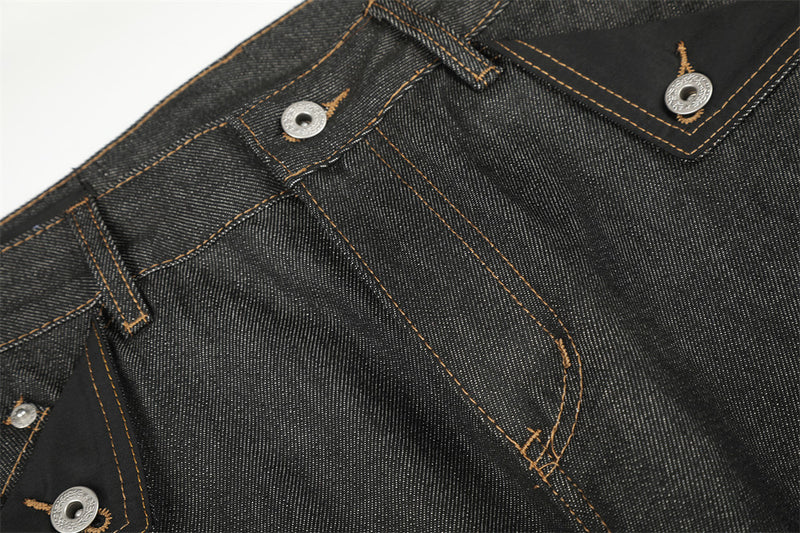 Raw Denim Cargo Wide-Leg Jeans – Multi-Pocket Straight Fit