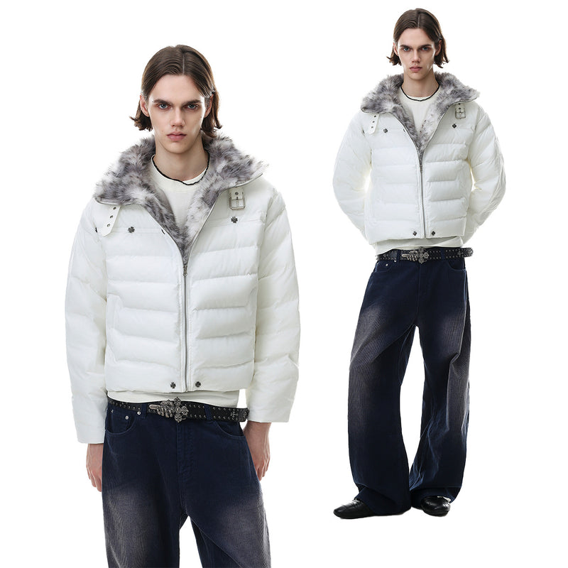 Cropped Puffer Jacket with Hood & Fur Collar – Cross Hardware, American Street