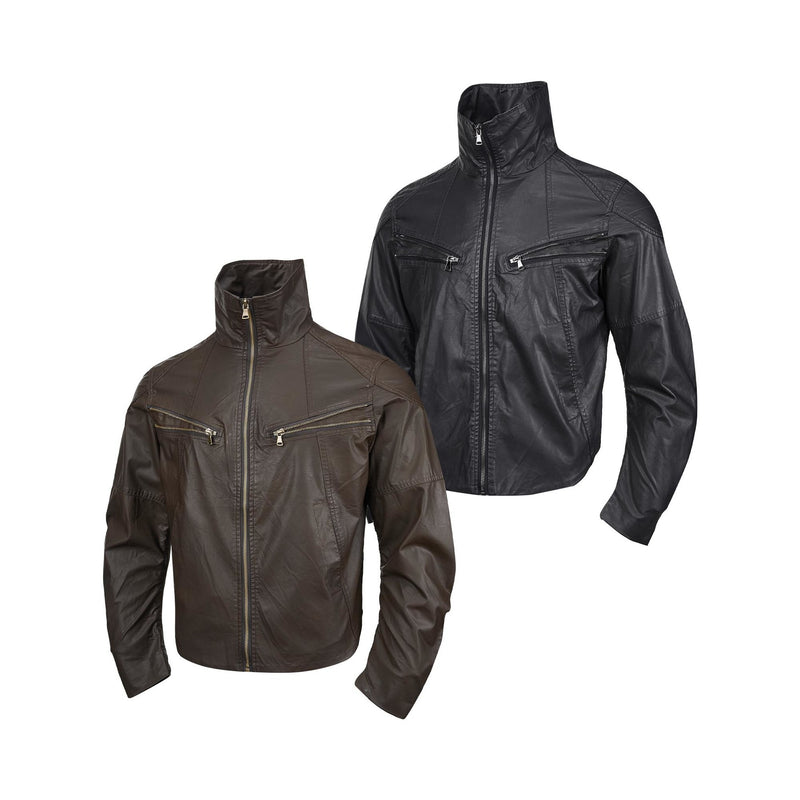 Veste moto en simili cuir – Col montant, poches zippées déconstruites, style biker rétro