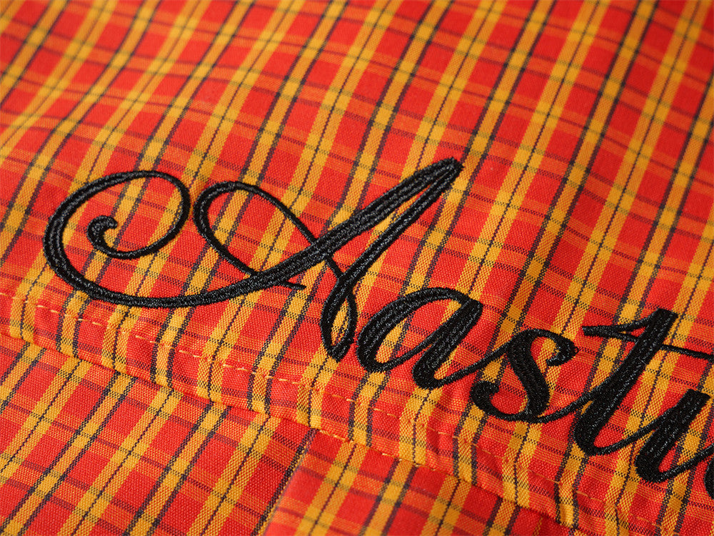 Men's Oversized Plaid Long-Sleeve Button-Up Shirt with Embroidered Chest Pocket