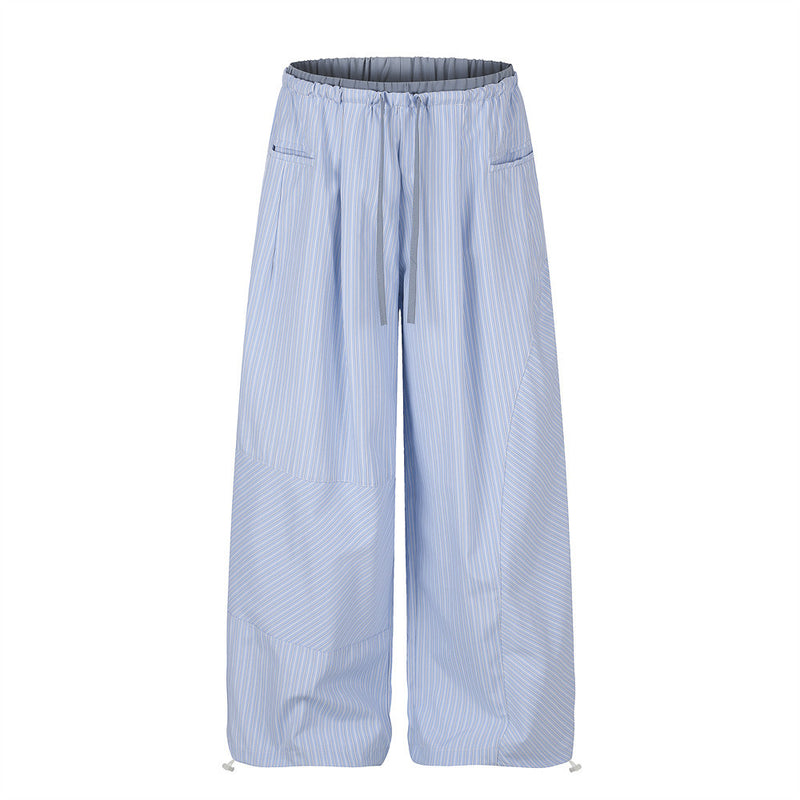 Japanese Striped Wide-Leg Pants – Irregular Patchwork Double Waistband Relaxed F