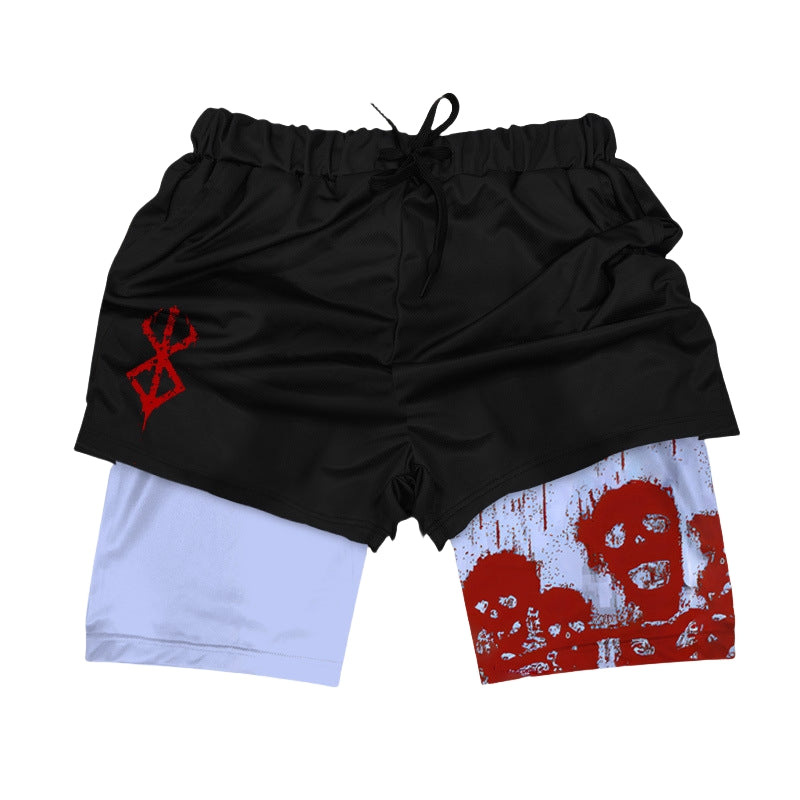 Berserk Anime Gym Shorts – Brand of Sacrifice Fitness Shorts for Men & Women | Breathable Workout Shorts with Graphic Design