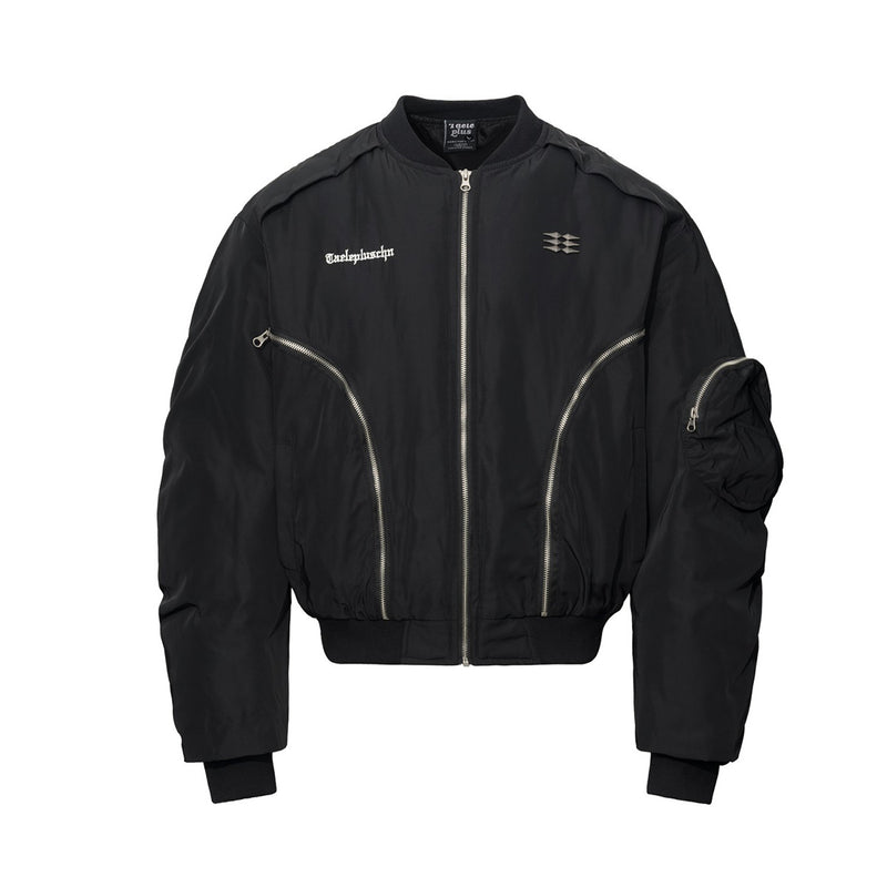 Padded Bomber Jacket – Zip-Up MA-1 Flight Jacket with Sleeve Pocket