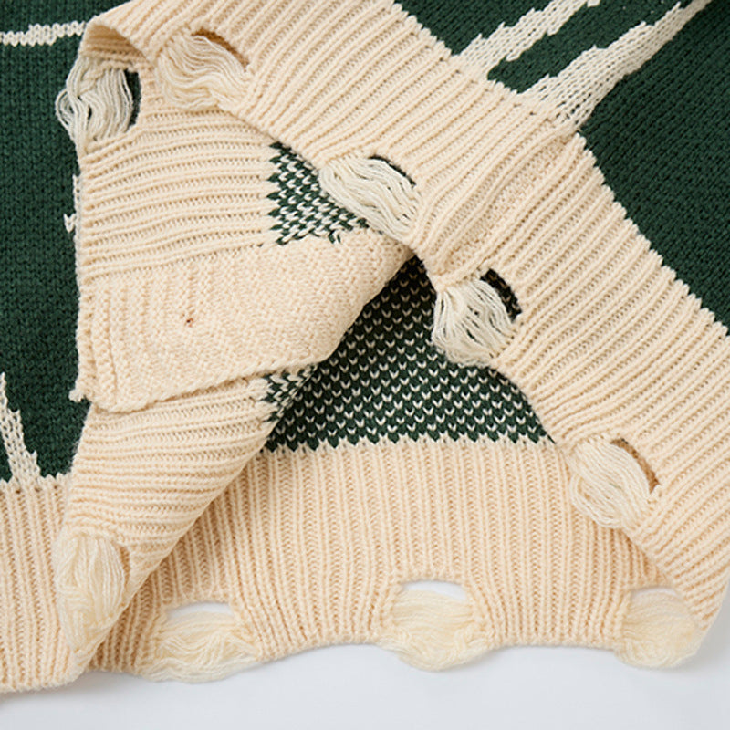 Abstrakter Wirbel-Strickcardigan – Oversized Pullover mit V-Ausschnitt und Knopfleiste