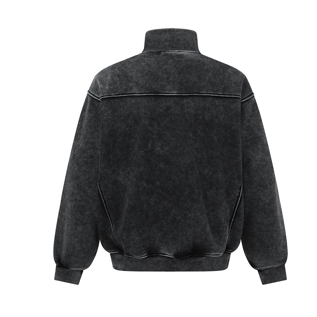 Acid Wash Zip-Up Fleece Jacket – Stand Collar, Vintage Moto Style