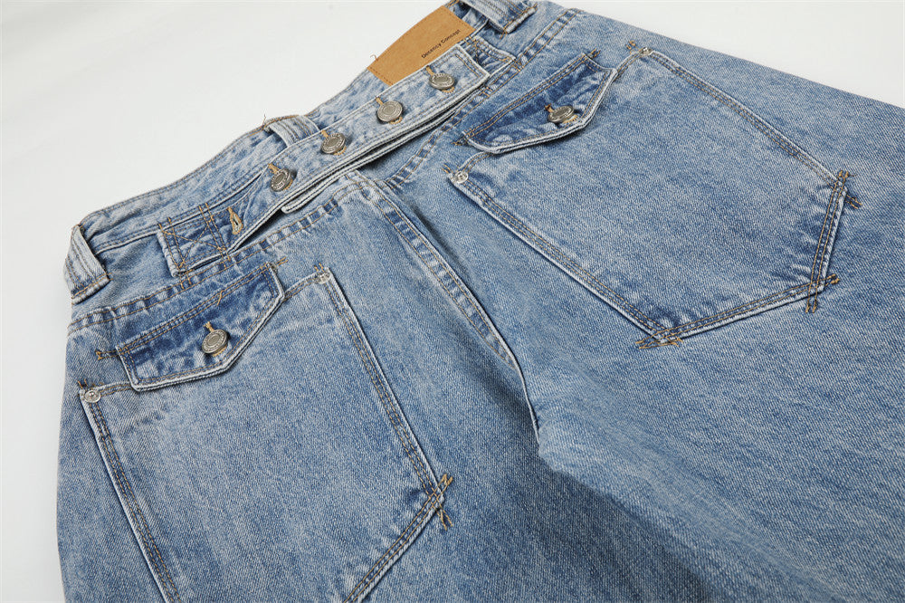 Jean baggy wide leg – Pantalon homme en denim délavé à coupe barrel