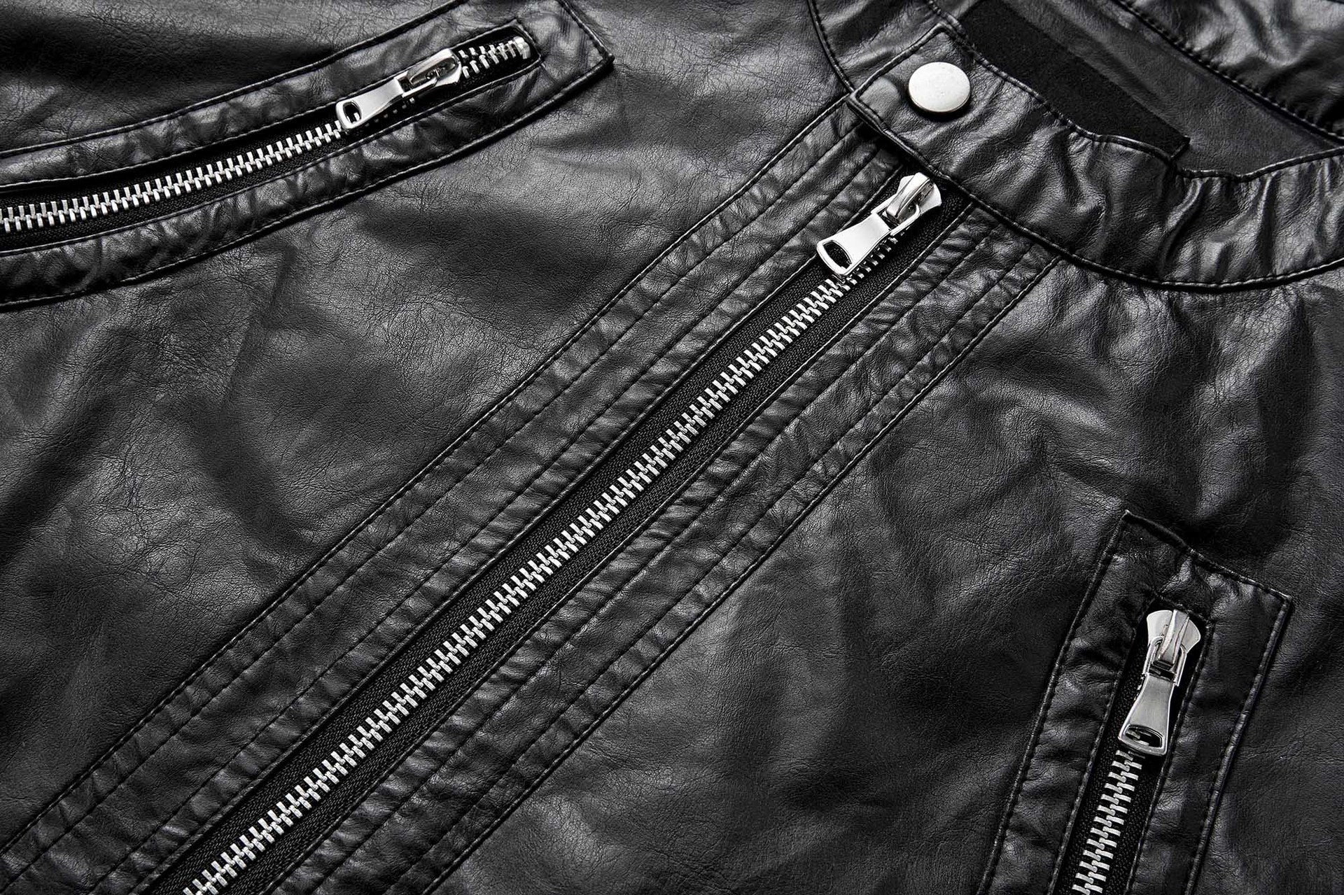 Veste biker moto homme en simili cuir noir – Coupe décontractée, style racer rétro