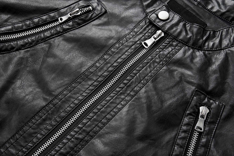 Veste biker moto homme en simili cuir noir – Coupe décontractée, style racer rétro