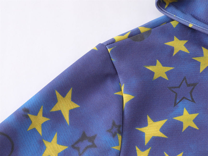 Thick Zip-Up Hoodie Allover Star Print with Embroidered Script Logo