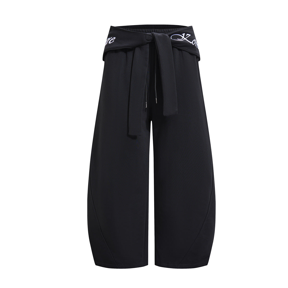Wide-Leg-Sweathose mit Umschlagbund und Bindegürtel