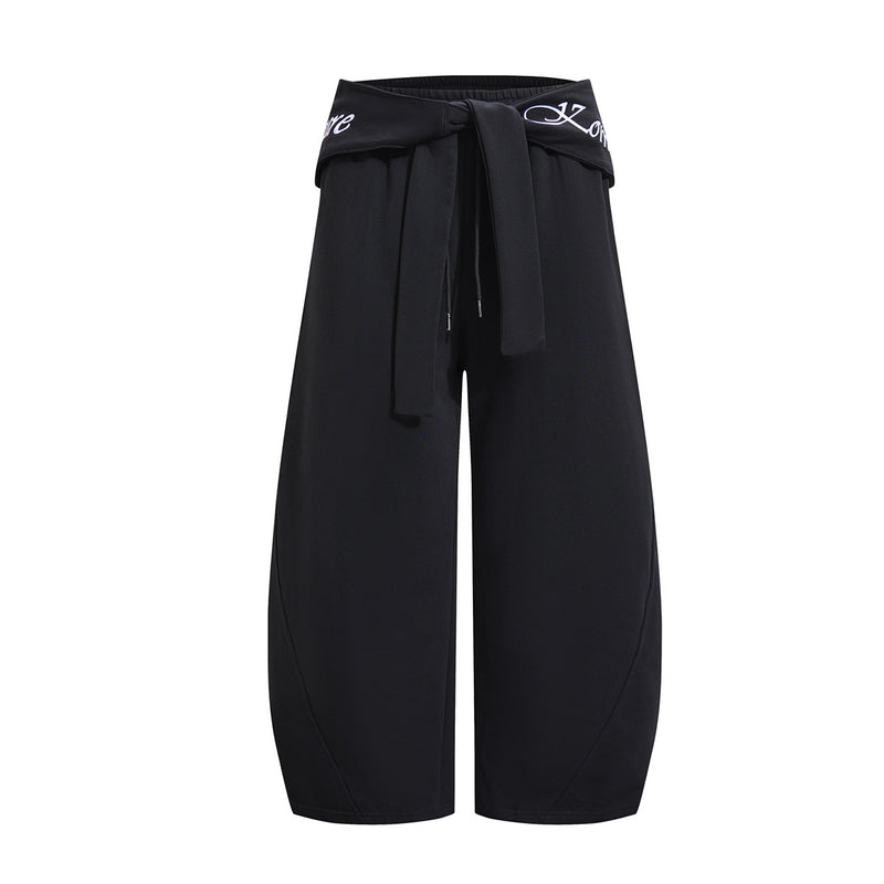 Wide-Leg-Sweathose mit Umschlagbund und Bindegürtel