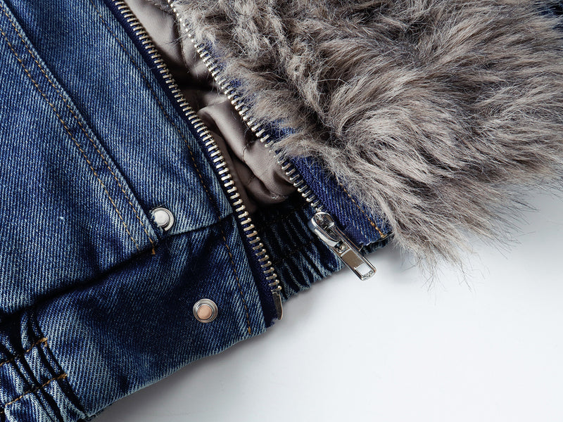 Fur-Lined Denim Jacket – Men's Winter Bomber with Faux Fur Collar & Quilted