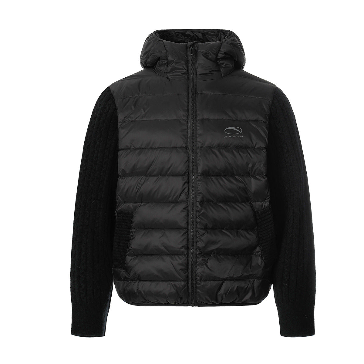 Hooded Puffer Vest Cable-Knit Sleeve Down Jacket – Retro Spliced Outerwear