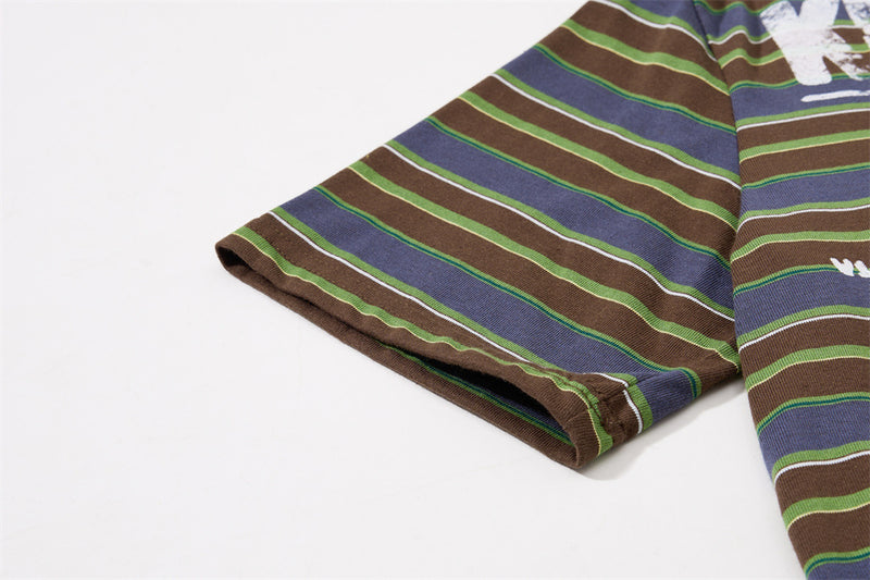 American Vintage Striped Henley Graphic T-Shirt – Oversized Short Sleeve
