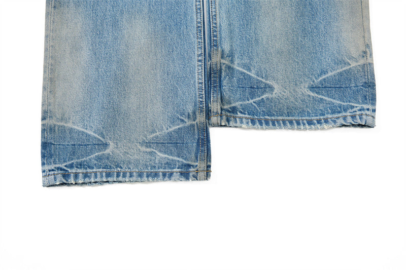 Wide Leg Baggy Jeans – Men's Vintage Washed Light Blue Straight Fit Denim