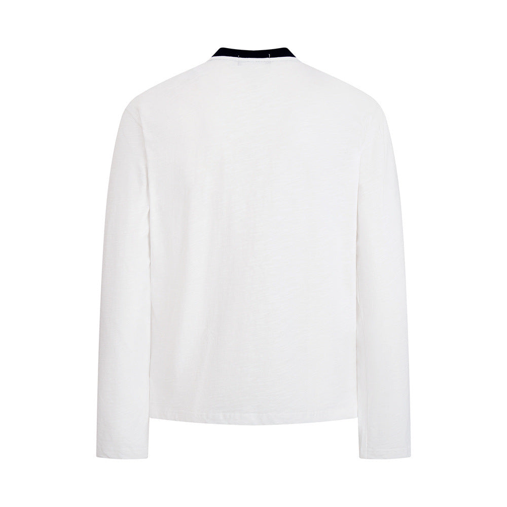 Long Sleeve Graphic Tee – Vintage American Band Print, Contrast Collar