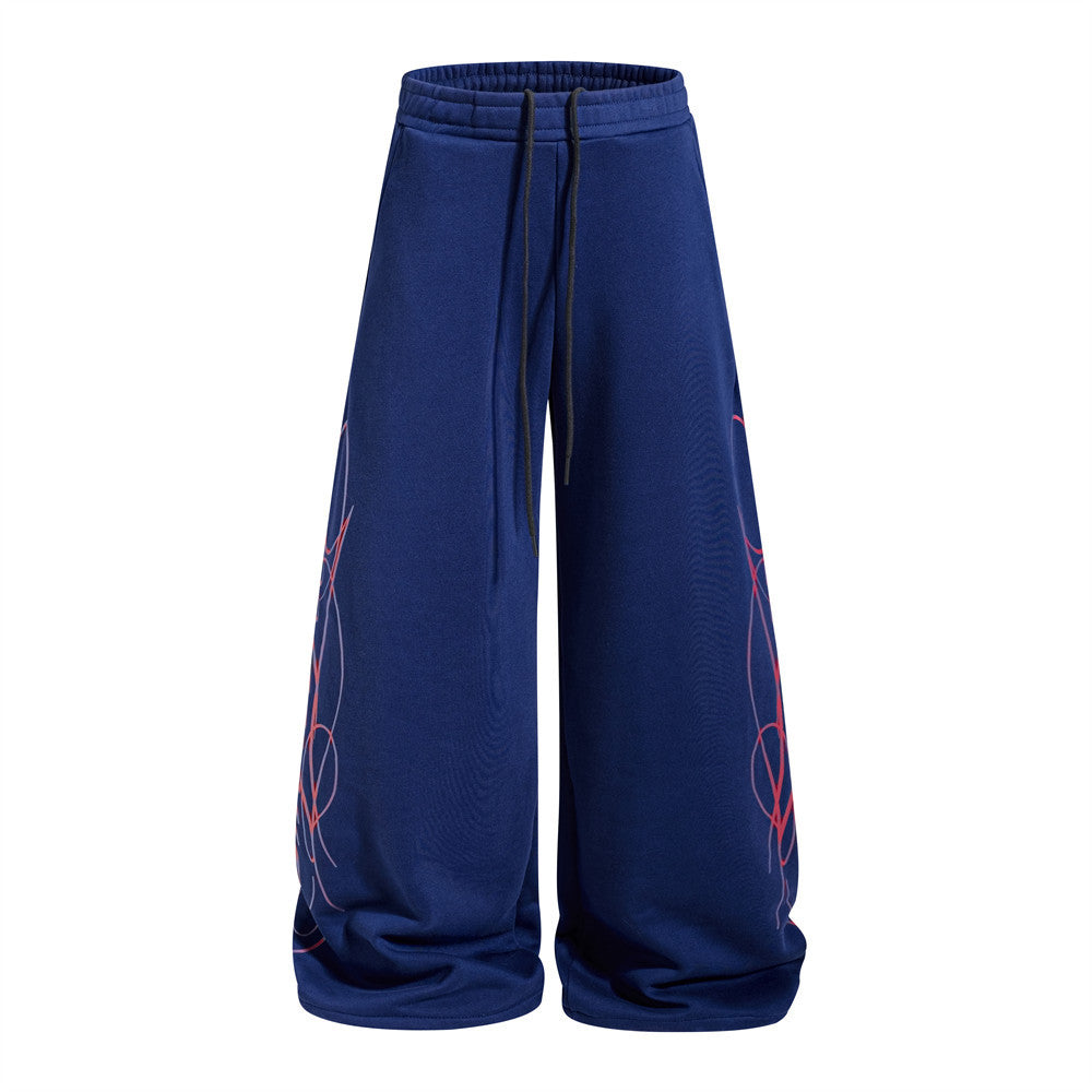 Men's Wide-Leg Sweatpants with Graffiti Print – Oversized Fit, Drawstring Waist