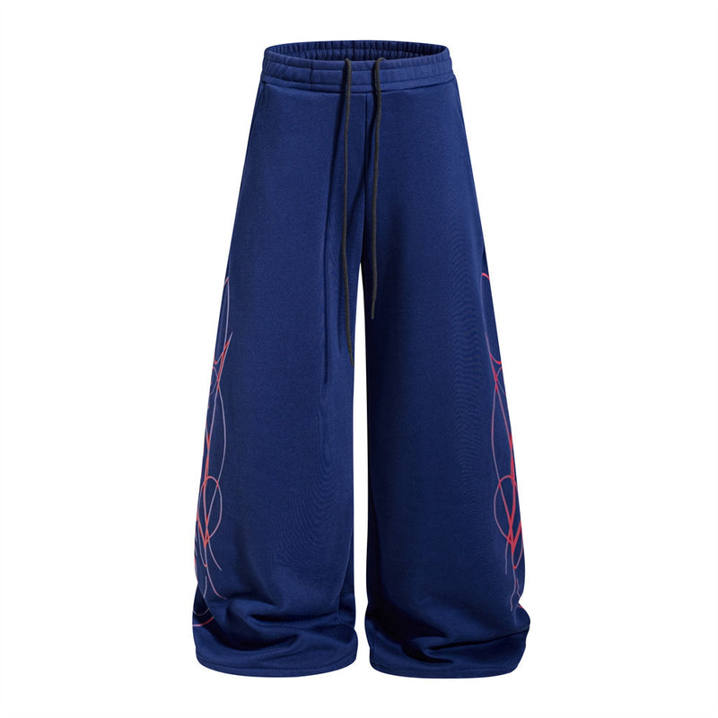 Men's Wide-Leg Sweatpants with Graffiti Print – Oversized Fit, Drawstring Waist