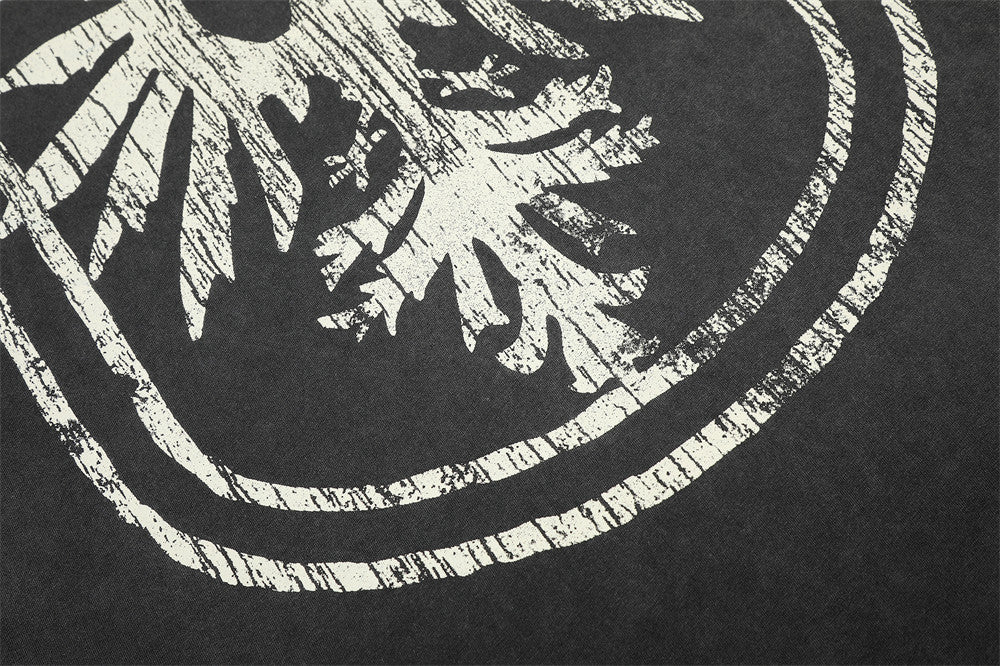 Karukama Eagle Crest Washed Long-Sleeve Tee – Distressed Graphic Black