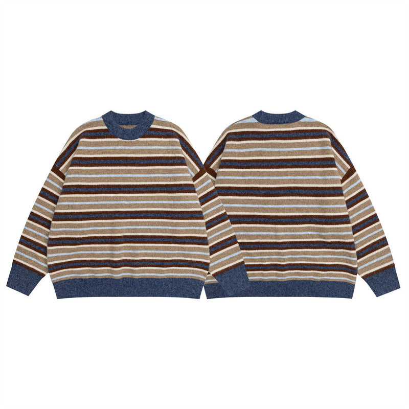 Men's Vintage Stripe Crewneck Knit Sweater – Oversized Relaxed Fit