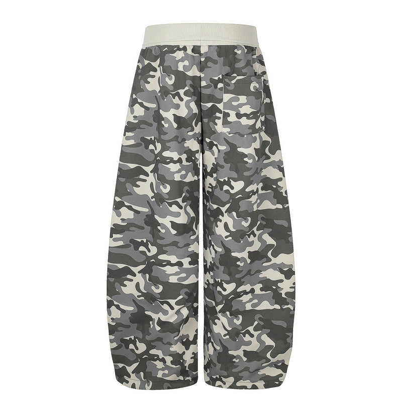 Men's Relaxed Fit Camo Wide-Leg Pants with Elastic Waistband & Ruched Hem